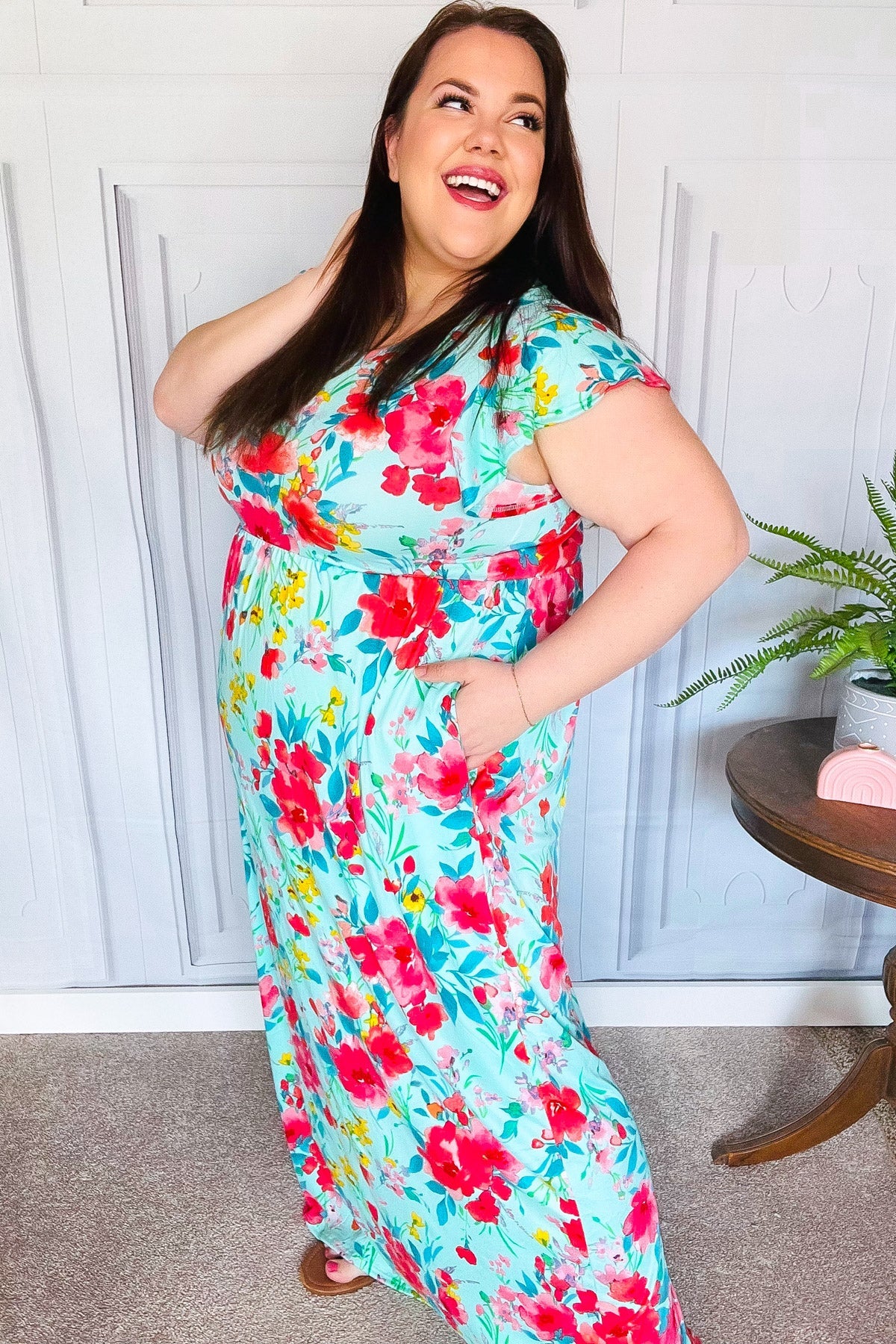 What A Vision Aqua Floral Fit & Flare Maxi Dress