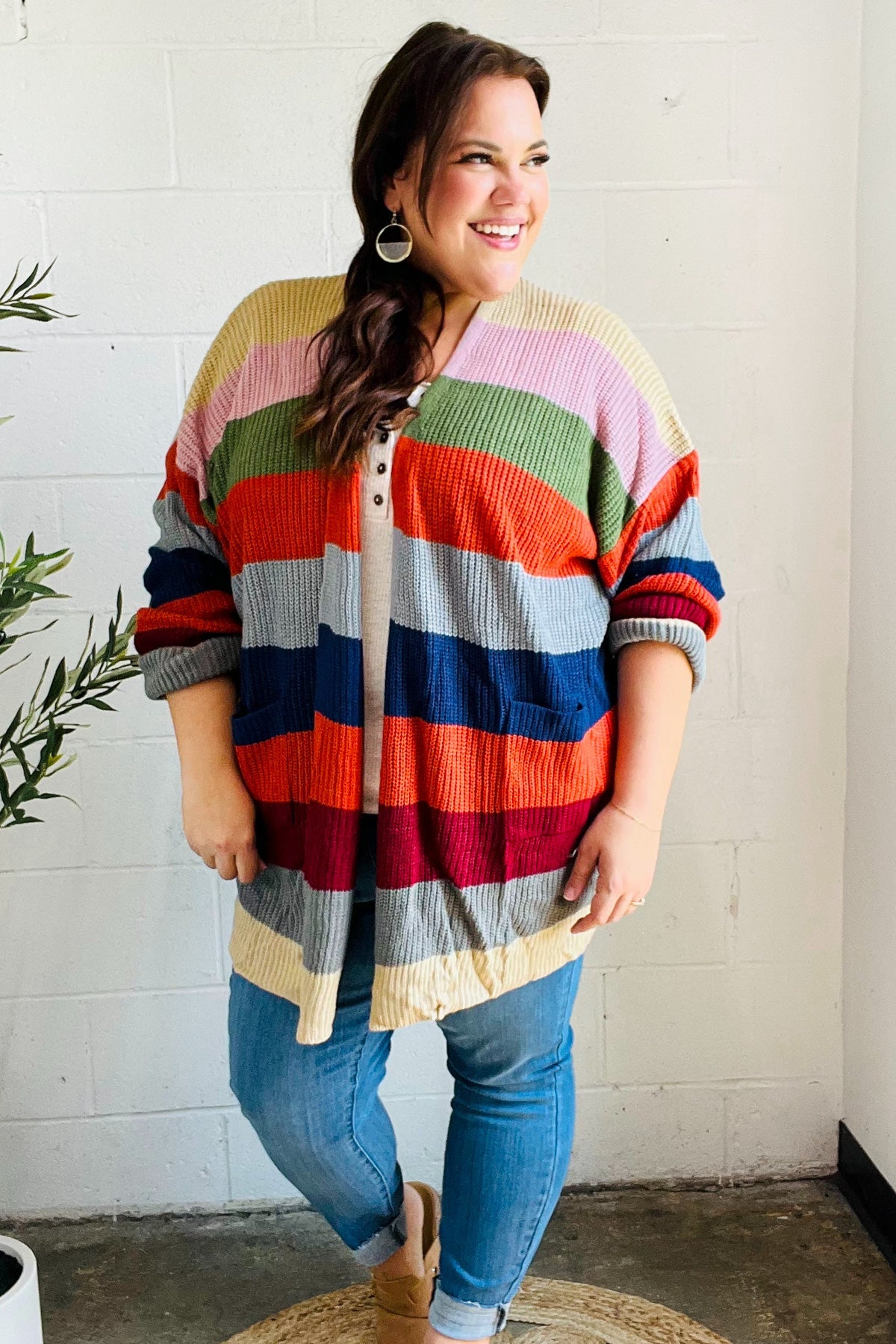 Weekend Ready Multicolor Striped Slouchy Open Cardigan