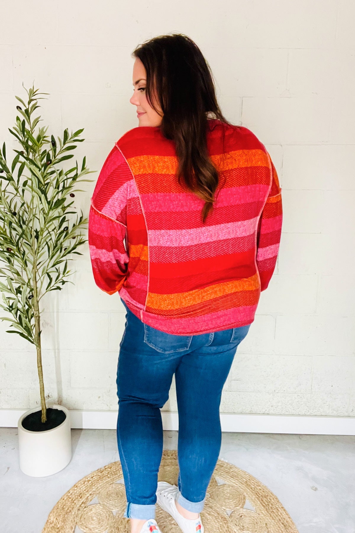 Be Bold Magenta Striped Button Down Placket Collared Top