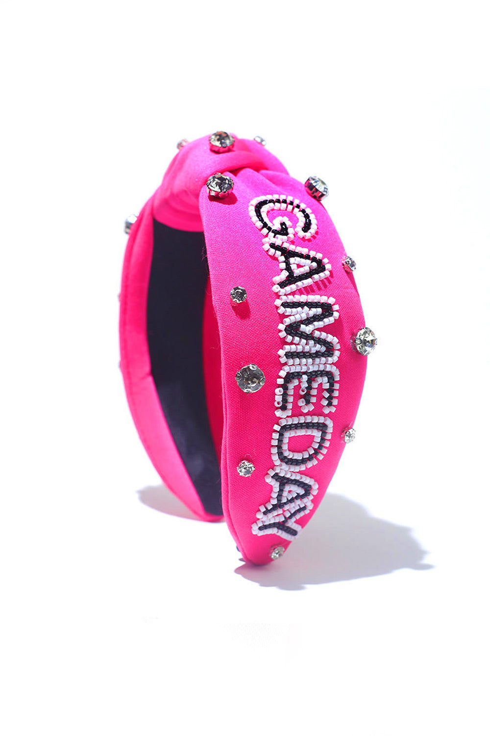 Hot Pink Jeweled & Beaded Gameday Top Knot Headband